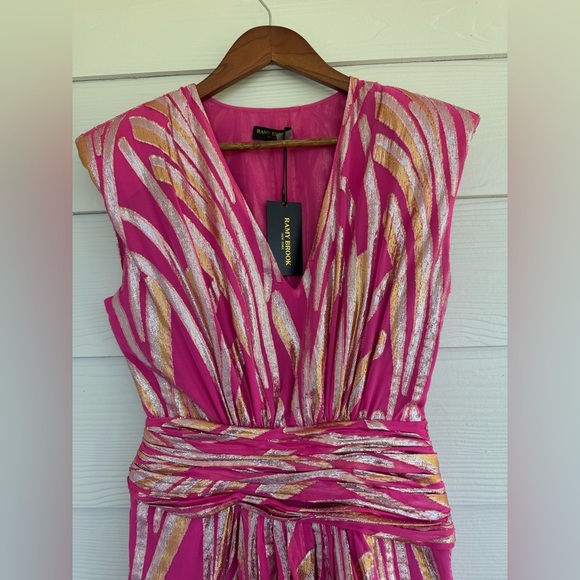 Ramy Brook Reina Dress Pink Gold Metallic V-Neck Sleeveless Mini Size 2 NWT - Picture 4 of 12